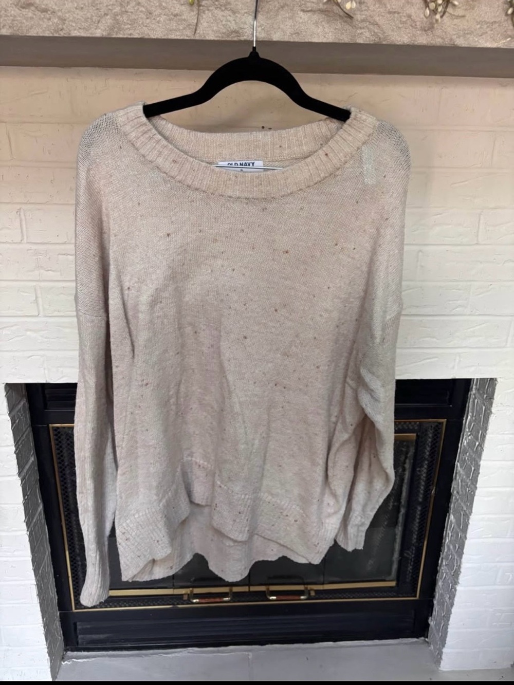 Old Navy Beige/Cream Speckled Knit Scoop Neck Sweater